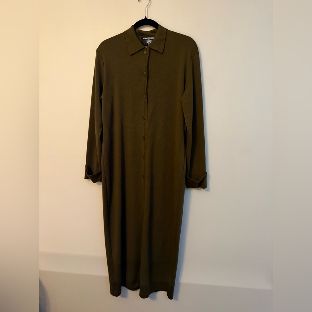 Kasper Dark Olive Long Sleeve Midi Dress